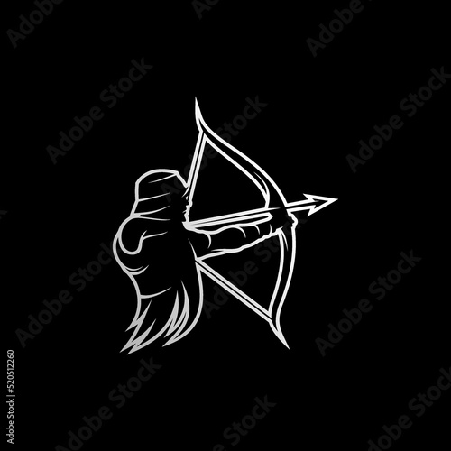 Archery man line art logo design vector template