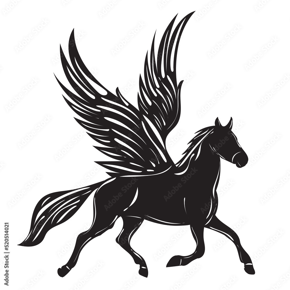 Fototapeta premium black pegasus silhouette on white background isolated, vector