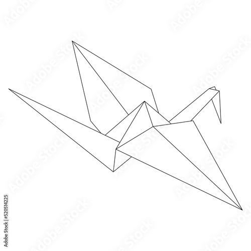 Origami crane vector outline illustration icon isolated on white background. Japanese traditional origami crane for infographic, website or app. Geometric line shape for art of folded paper.