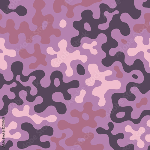 Fashionable camouflage pattern. Military fabric design. Seamless background, masking clothing, camo repeat print. Pink and black color. Vector wallpaper.