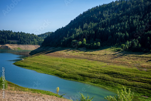View of Zaovine lake and pane foreat in Tara natural park in Serbia in summer in summer photo