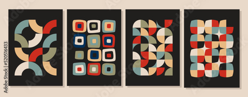 Retro Style Abstract Mosaic Patterns Set. 1950s-1960s Mid Century Modern Geometric Backgrounds