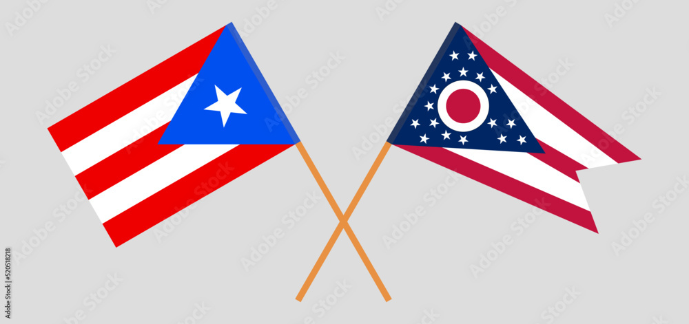 Fototapeta premium Crossed flags of Puerto Rico and the State of Ohio. Official colors. Correct proportion