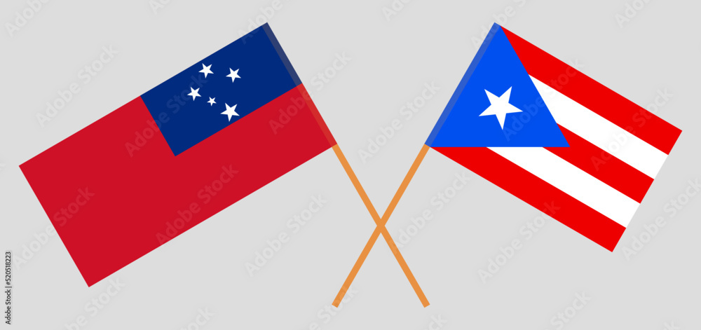 Crossed flags of Samoa and Puerto Rico. Official colors. Correct proportion