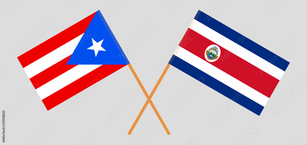 Crossed flags of Puerto Rico and Costa Rica. Official colors. Correct proportion