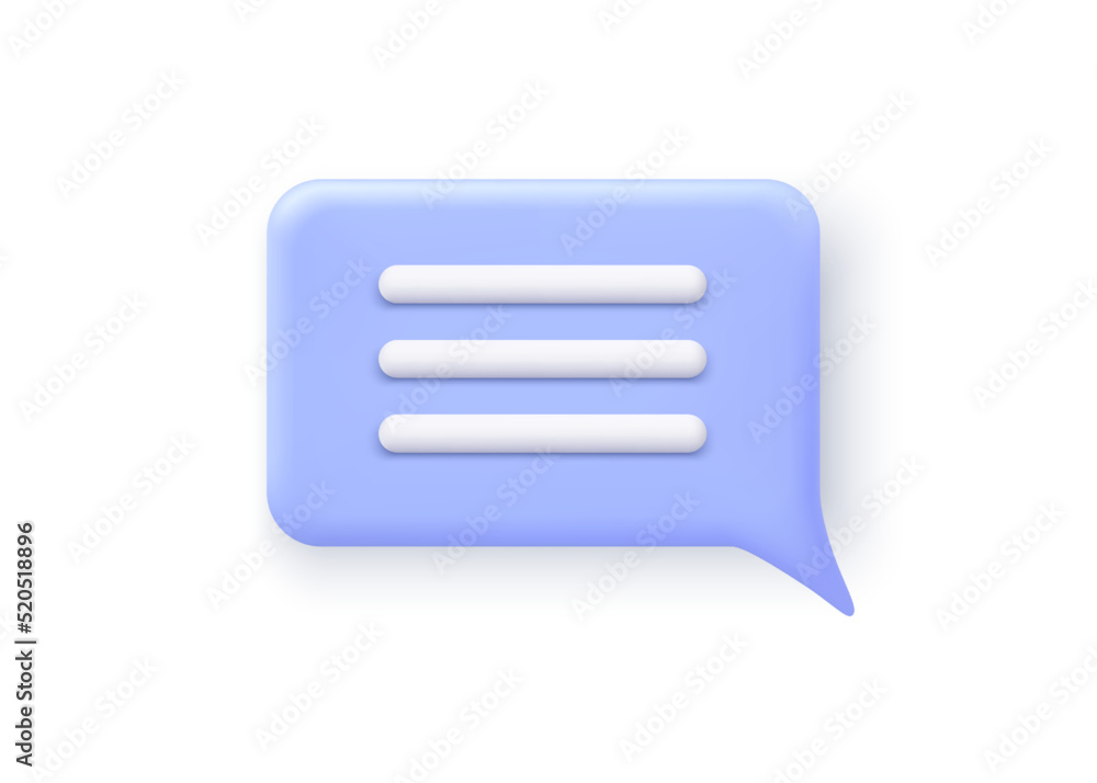 3D message icon, communication chat bubble with text, vector illustration in realistic design. Web comment, conversation or talk sign, information or sms button, mobile message 3D message icon, communication chat bubble with text, vector illustration in realistic design. Web comment, conversation or talk sign, information or sms button, mobile message
