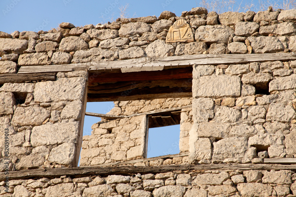 abandoned, destroyed old stone house ancient city of Glistra Konya Turkey
