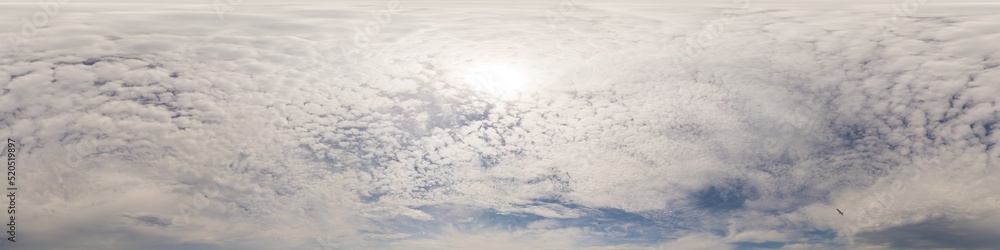Blue sky with Cumulus clouds Seamless panorama in spherical equirectangular format. Complete zenith for use in 3D graphics, game and for composites in aerial drone 360 degree panoramas as a sky dome Blue sky with Cumulus clouds Seamless panorama in spherical equirectangular format. Complete zenith for use in 3D graphics, game and for composites in aerial drone 360 degree panoramas as a sky dome