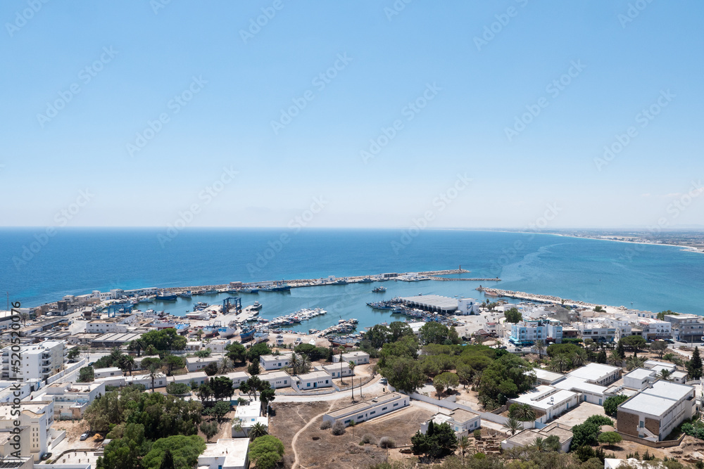 Top view of the mediterranean port of Kelibia, Tunisia