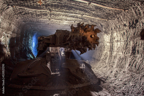 Closeup view of road header in mine.