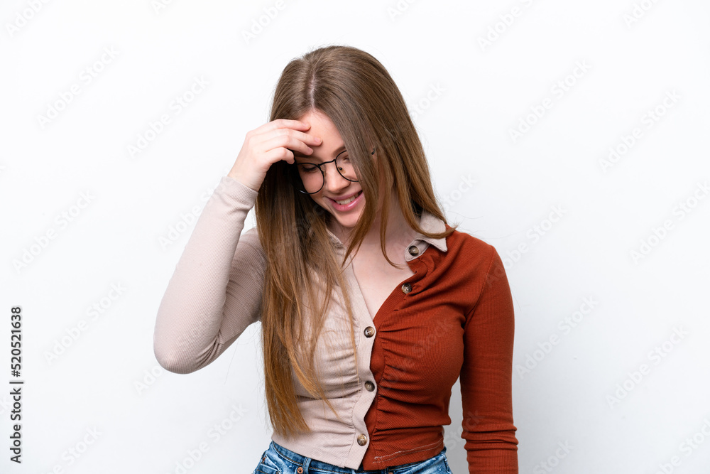 Young caucasian woman isolated on white background laughing Young caucasian woman isolated on white background laughing