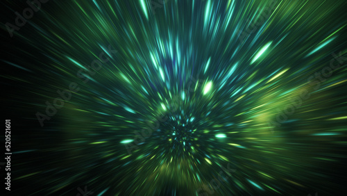 Abstract green blurred sparkles. Fantastic holiday background. Digital fractal art. 3d rendering.