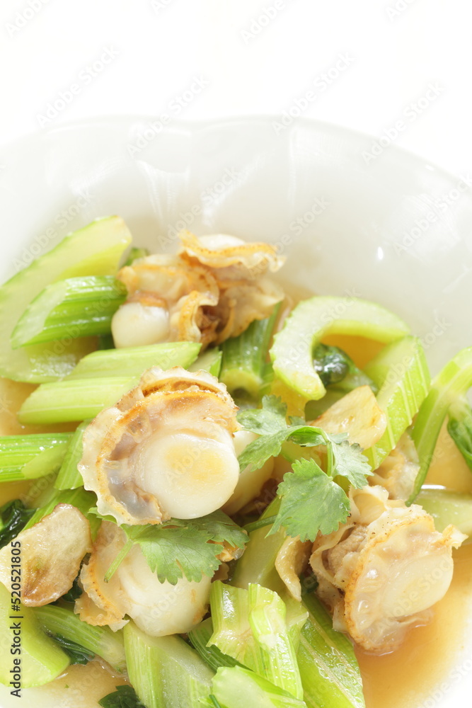 Chinese food, celery and scallop stir fried Chinese food, celery and scallop stir fried