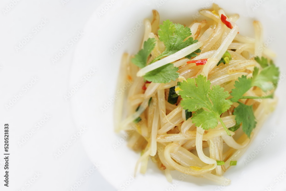 Chinese food, soy sprout stir fried served with coriander leaves Chinese food, soy sprout stir fried served with coriander leaves