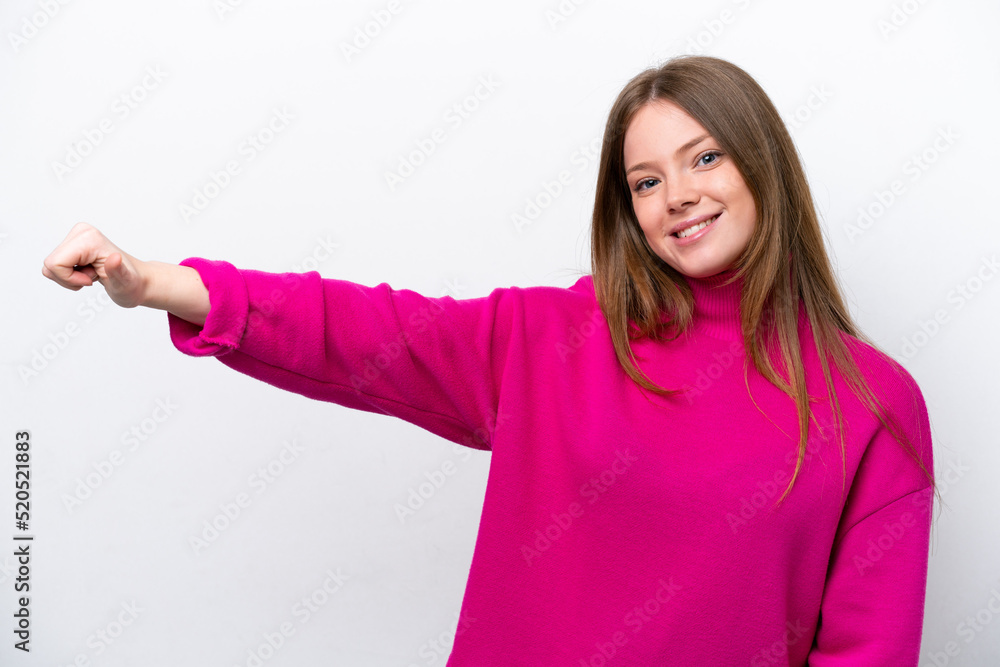 Young caucasian woman isolated on white background giving a thumbs up gesture Young caucasian woman isolated on white background giving a thumbs up gesture