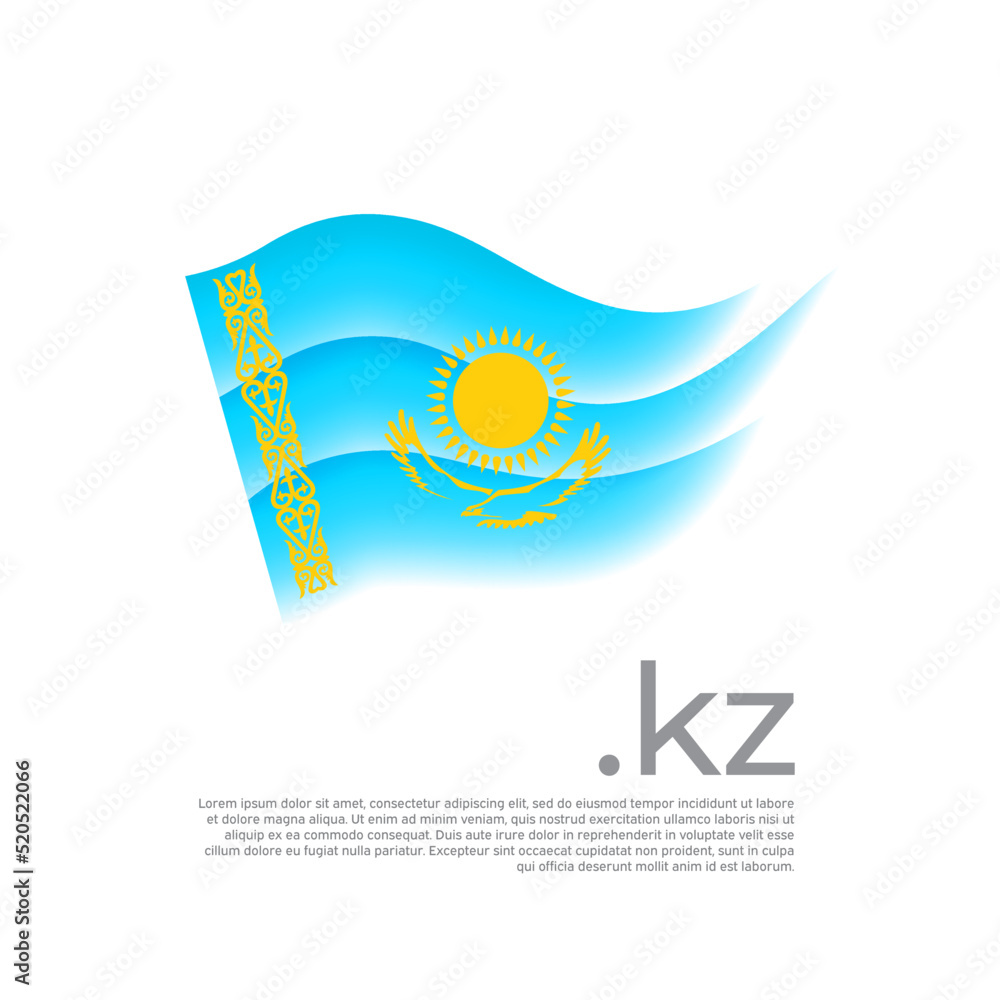 Kazakhstan flag. Vector stylized design national poster on a white background. Kazakh flag painted with abstract brush strokes, kz domain, place for text. State patriotic banner of kazakhstan, cover Kazakhstan flag. Vector stylized design national poster on a white background. Kazakh flag painted with abstract brush strokes, kz domain, place for text. State patriotic banner of kazakhstan, cover