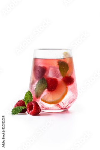 Raspberry lemonade drink isolated on white background