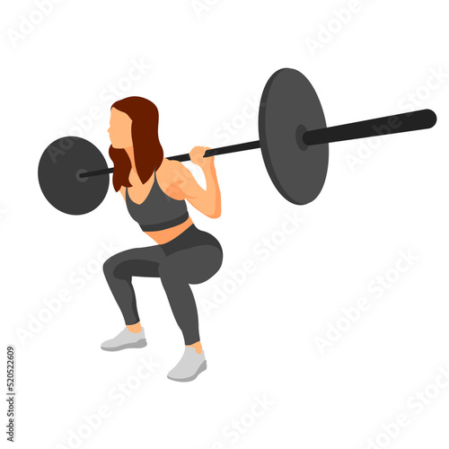 A woman doing fitness exercises with a squat rack vector illustration