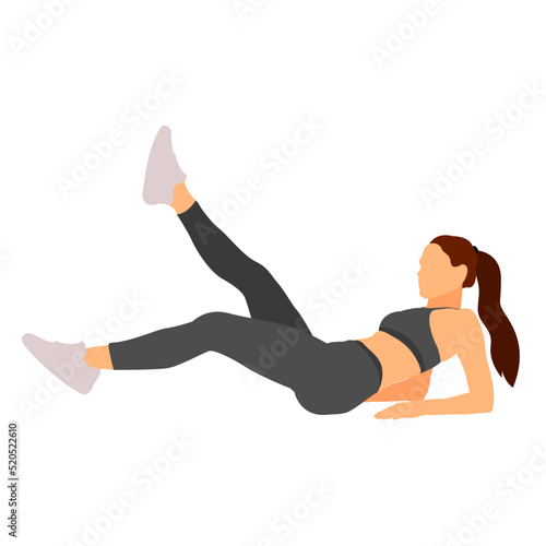 A woman lying on the floor with legs lifting abs exercise vector illustration