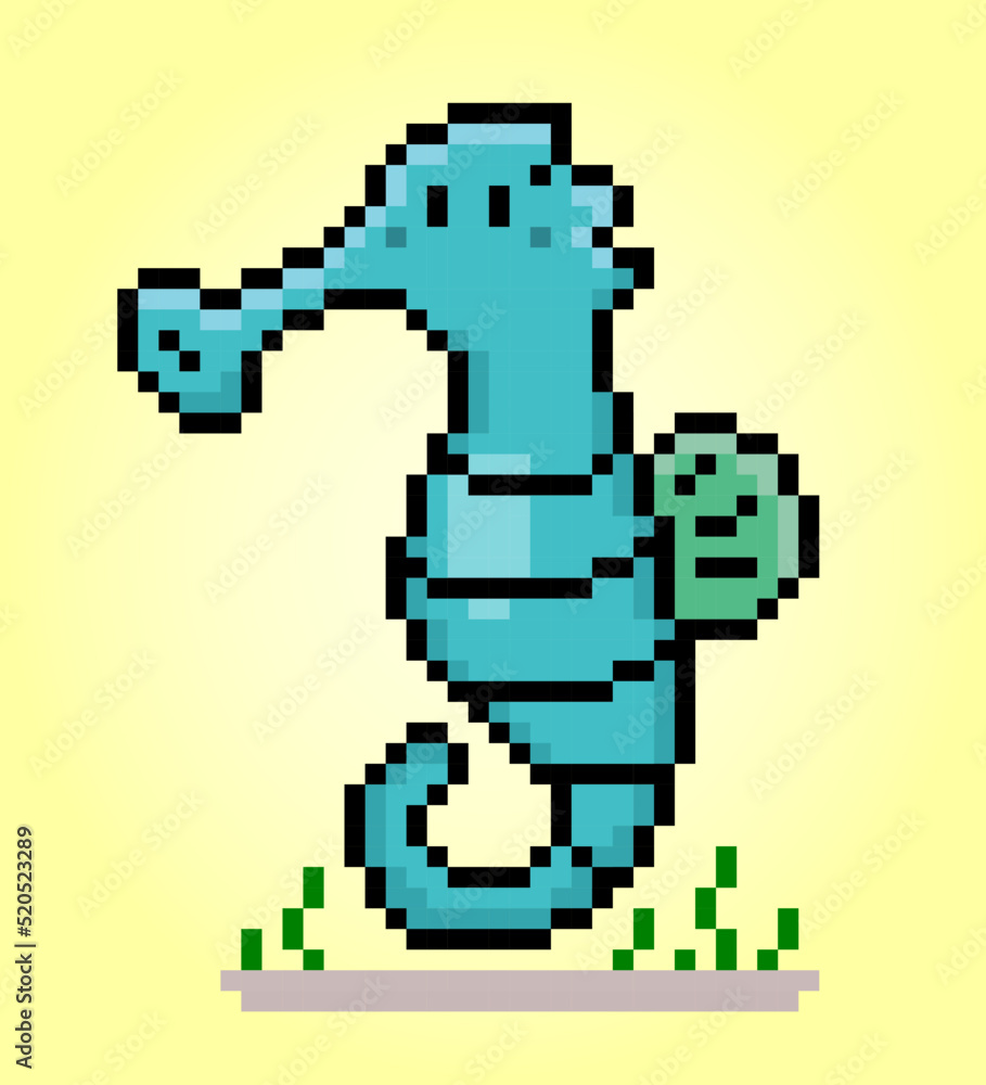 cute seahorse pixels. Vector illustration of 8 bit game assets.