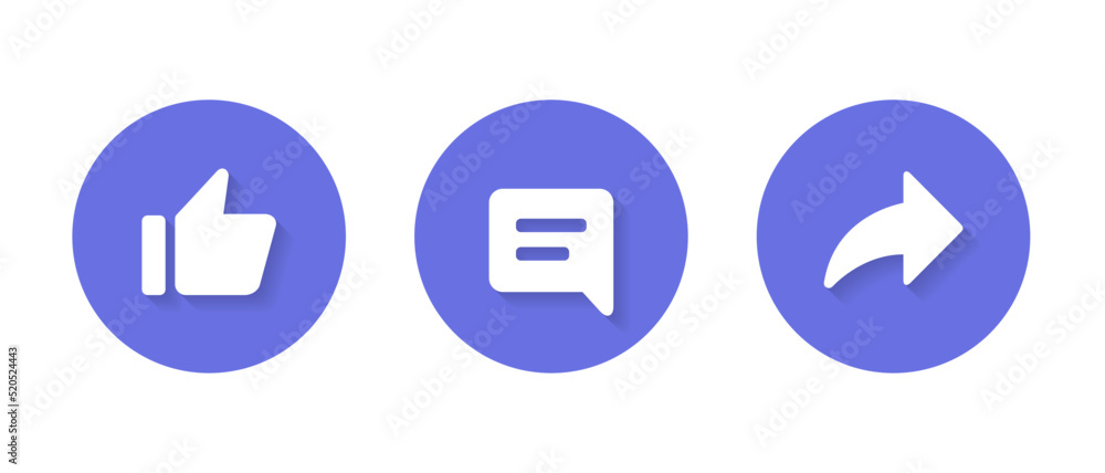Like, comment, and share icon vector isolated on circle button Like, comment, and share icon vector isolated on circle button