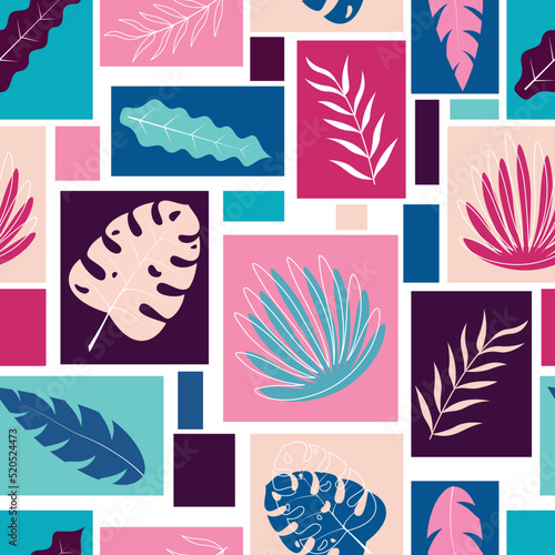 tropical leaves and geometric shapes