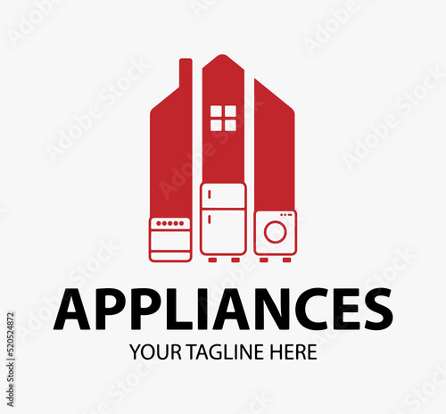 Modern minimalist home appliance store logo. Refrigerator stove and washing machine icon.