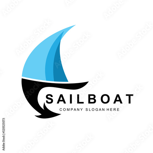 Sailboat Logo Design, Fishing Boat Illustration, Company Brand Vector Icon