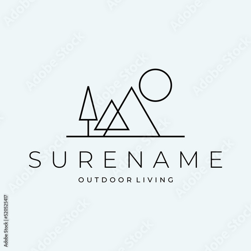 landscape mountain monoline logo inspiration vector icon illustration custom logo design vector