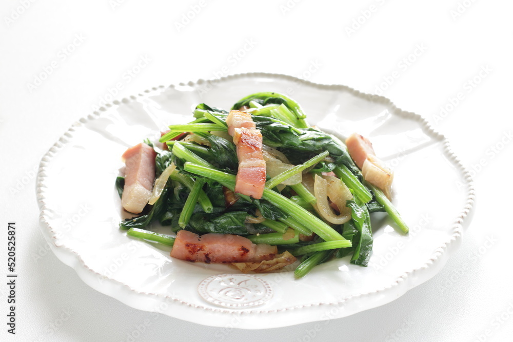 Bacon and spinach stri fried for asian comfort food image Bacon and spinach stri fried for asian comfort food image