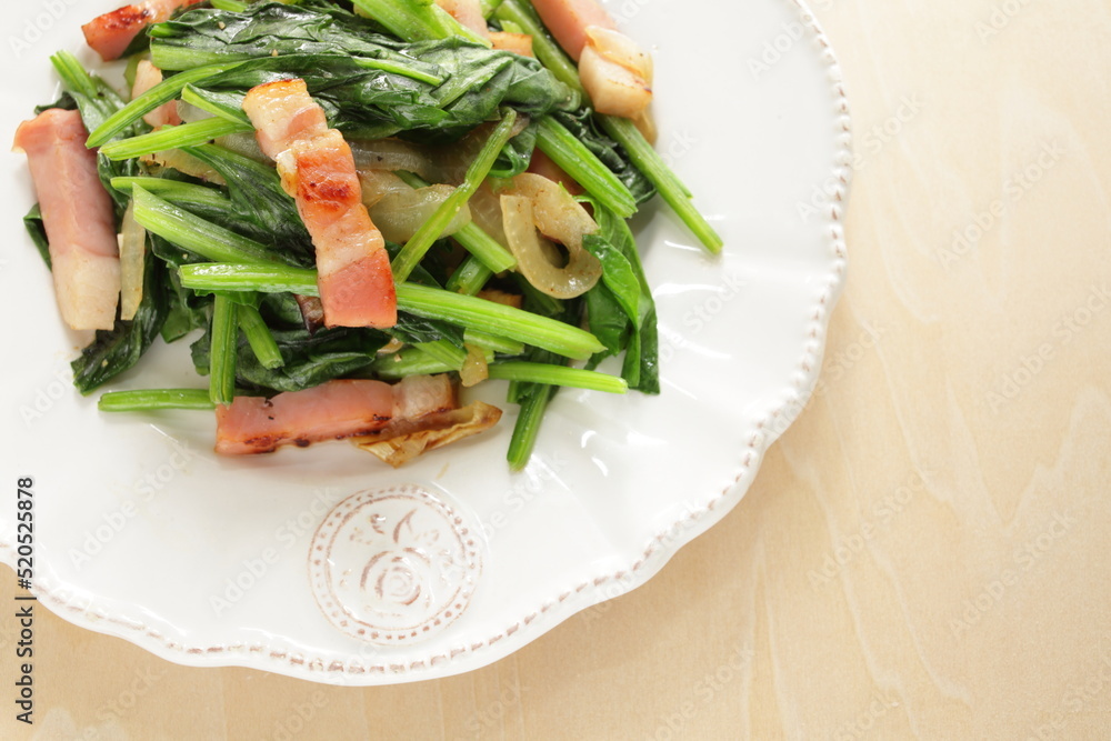 Bacon and spinach stri fried for asian comfort food image