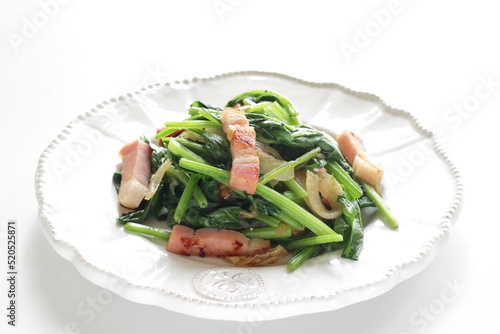 Bacon and spinach stri fried for asian comfort food image