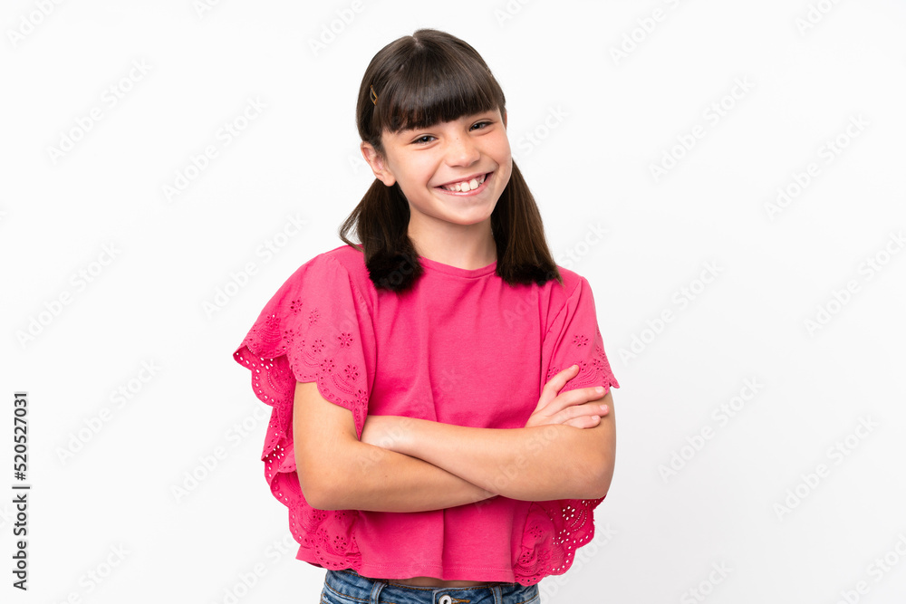 Little caucasian kid isolated on white background keeping the arms crossed in frontal position Little caucasian kid isolated on white background keeping the arms crossed in frontal position