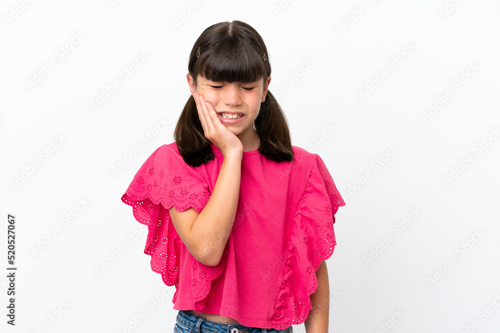 Little caucasian kid isolated on white background with toothache Little caucasian kid isolated on white background with toothache