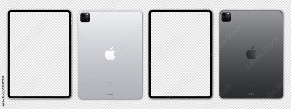 New Silver, Black iPad pro by Apple Inc. Blank screen ipad and back side  ipad on transparent background with realistic shadow. High detail. Vector  illustration EPS 10 Stock-Vektorgrafik | Adobe Stock