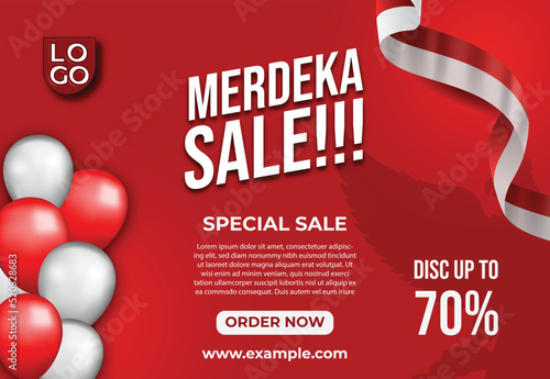 Merdeka Sale Social Media Post template Realistic Special Independence day flyer brochure 