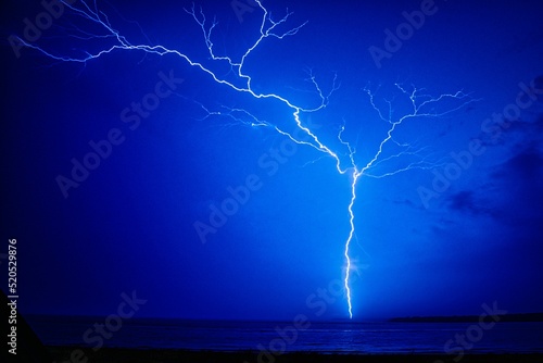 Mesmerizing view of a lightning strike on the beach at Seabrook Island, South Carolina photo