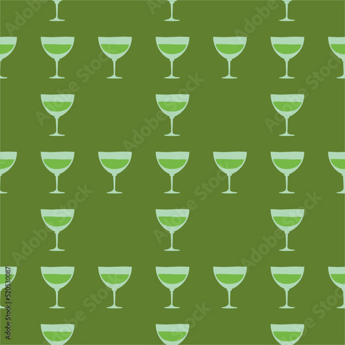 Vermouth glass seamless pattern, great design for any purposes. Doodle style. Hand drawn image. Color repeat template. Party drinks concept. Freehand drawing. Cartoon sketch graphic draft