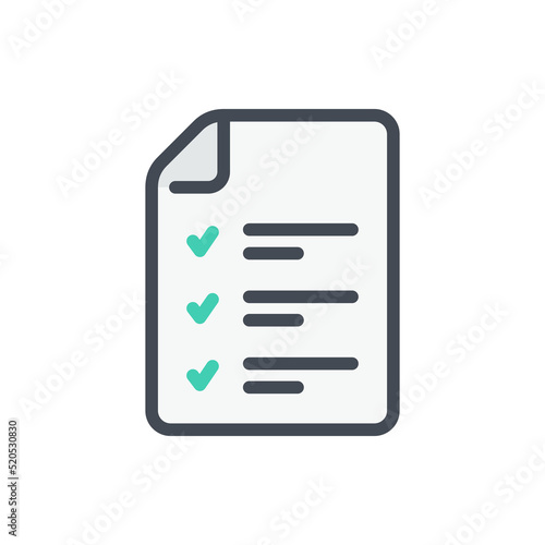 Survey and exam list color line icon. Questionnaire document and Report note vector outline colorful sign.