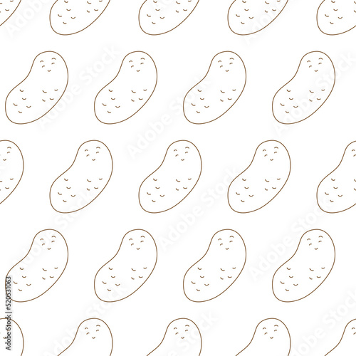Vector outline seamless pattern of potatoes. Hand drawn food illustration in doodle style