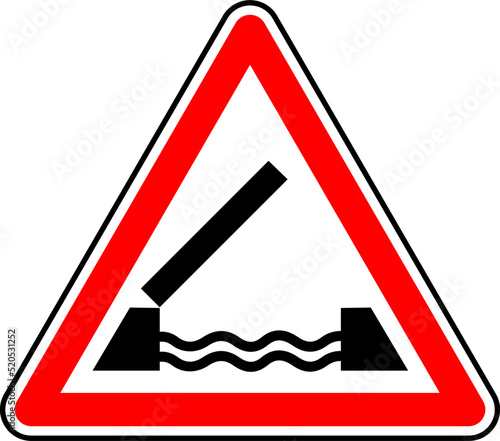 Vector graphic of a uk swing bridge road sign. It consists of a depiction of an open bridge positioned above water contained within a red triangle