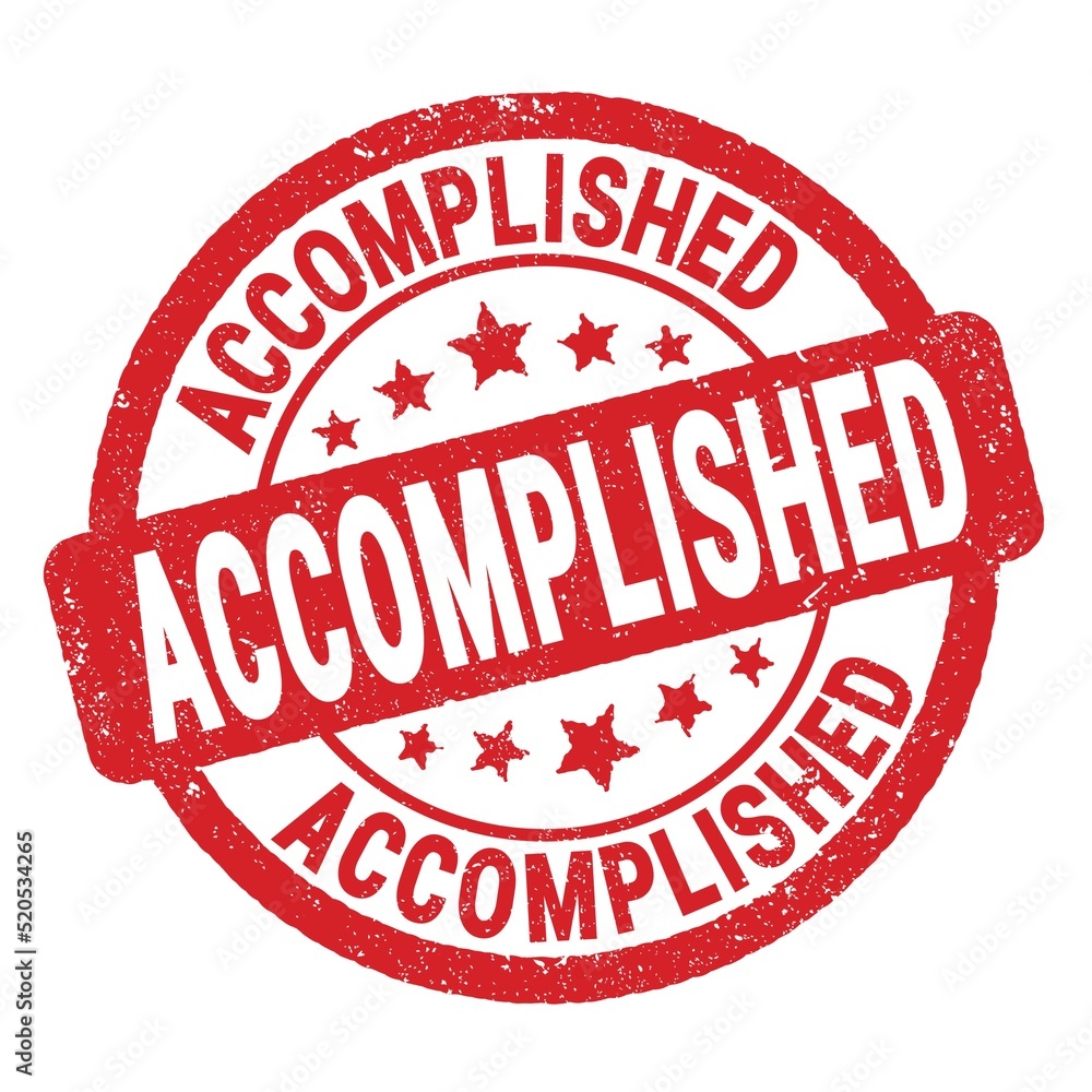 ACCOMPLISHED text written on red round stamp sign.