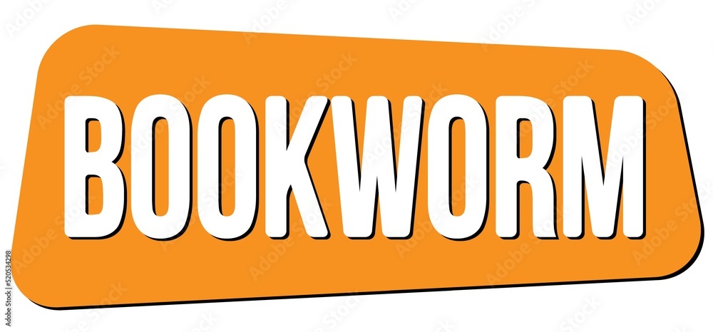 BOOKWORM text on orange trapeze stamp sign. BOOKWORM text on orange trapeze stamp sign.