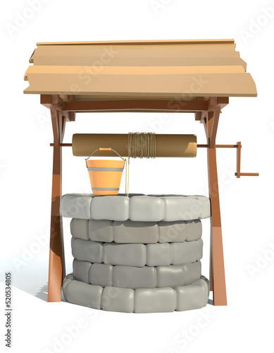 retro old stone water well 3d render illustration