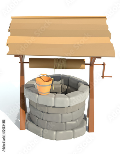retro old stone water well 3d render illustration