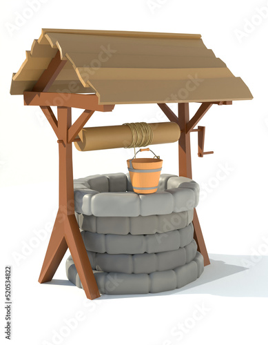 retro old stone water well 3d render illustration