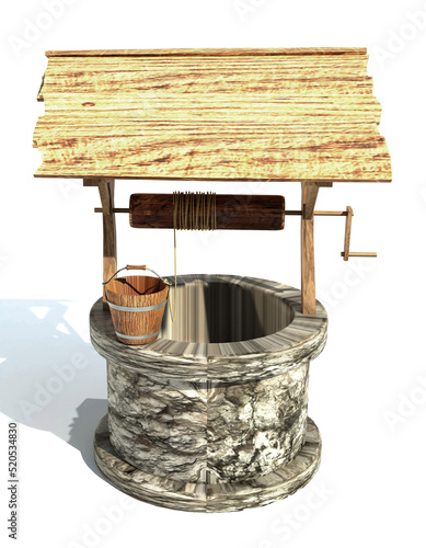 retro old stone water well 3d render illustration