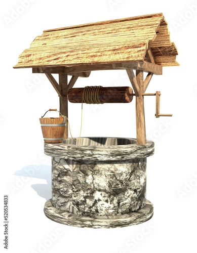 retro old stone water well 3d render illustration