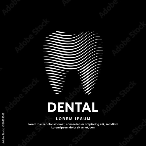Human tooth medical structure. simple line art dental logo design vector illustration on dark background. Dentistry clinic logo vector template suitable for organization, company, or community. EPS 10