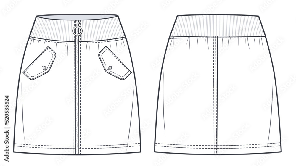 Skirt Fashion Flat Sketch Template Stock Vector (Royalty Free) 1664981551 |  Shutterstock